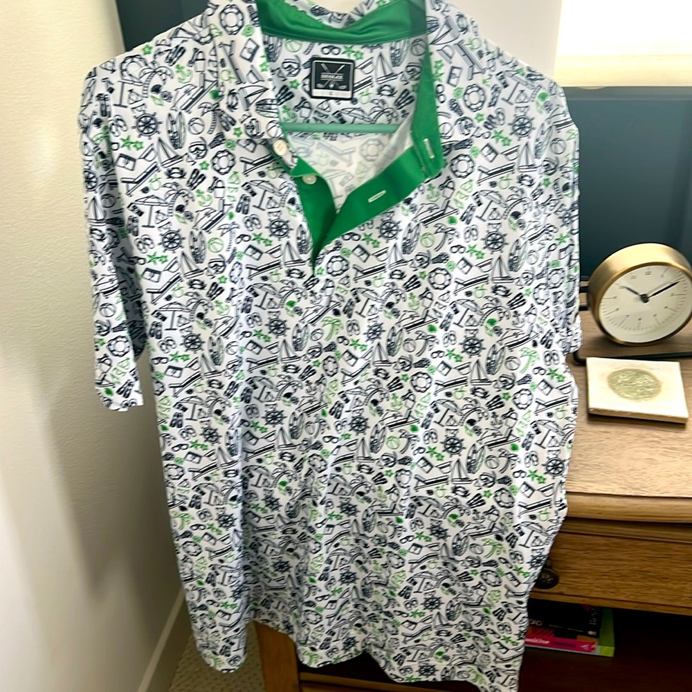 Men's Nautical Print Polo Shirt - Green Accent